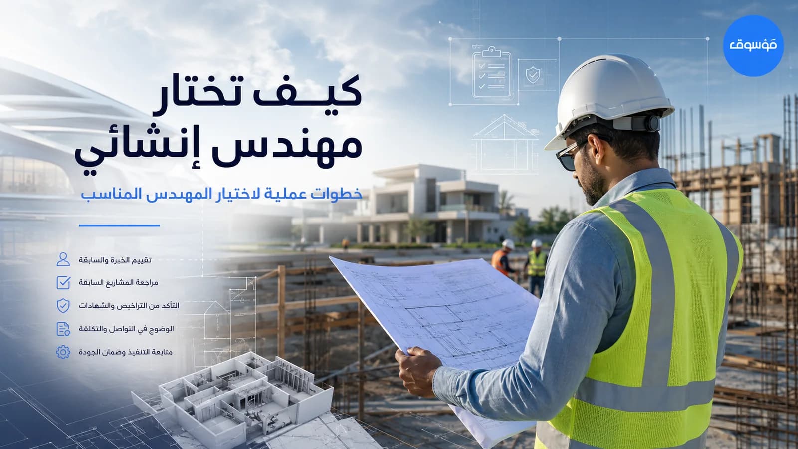 اختيار مهندس إنشائي يراجع مخططات في موقع مشروع