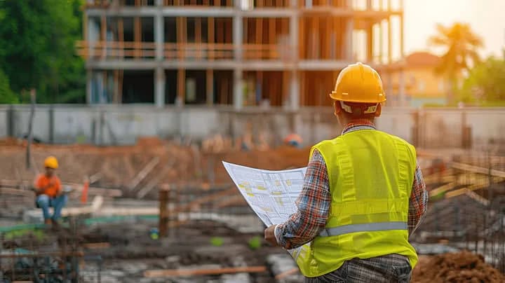 مهندس إنشائي يراجع خطة التنفيذ