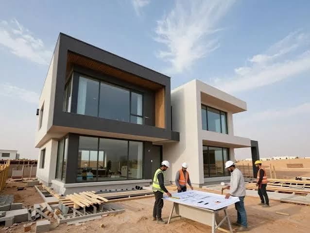 مشروع فيلا حديثة قيد الإنشاء